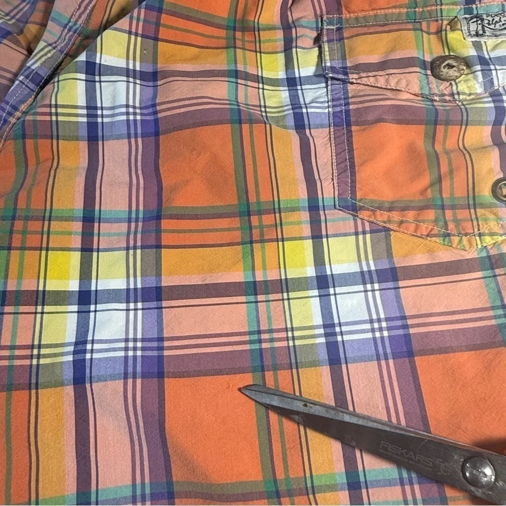 Polo Ralph Lauren Madras Plaid Orange Multicolor Swim Trunks Shorts XL Preppy